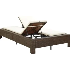 vidaXL Ligbed met kussen 2-persoons poly rattan bruin
