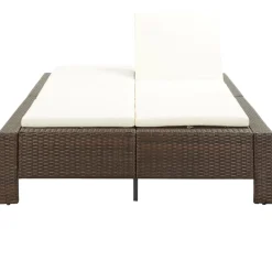 vidaXL Ligbed met kussen 2-persoons poly rattan bruin