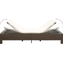 vidaXL Ligbed met kussen 2-persoons poly rattan bruin