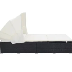 vidaXL Ligbed met kussen 2-persoons poly rattan zwart