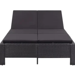 vidaXL Ligbed met kussen 2-persoons poly rattan zwart