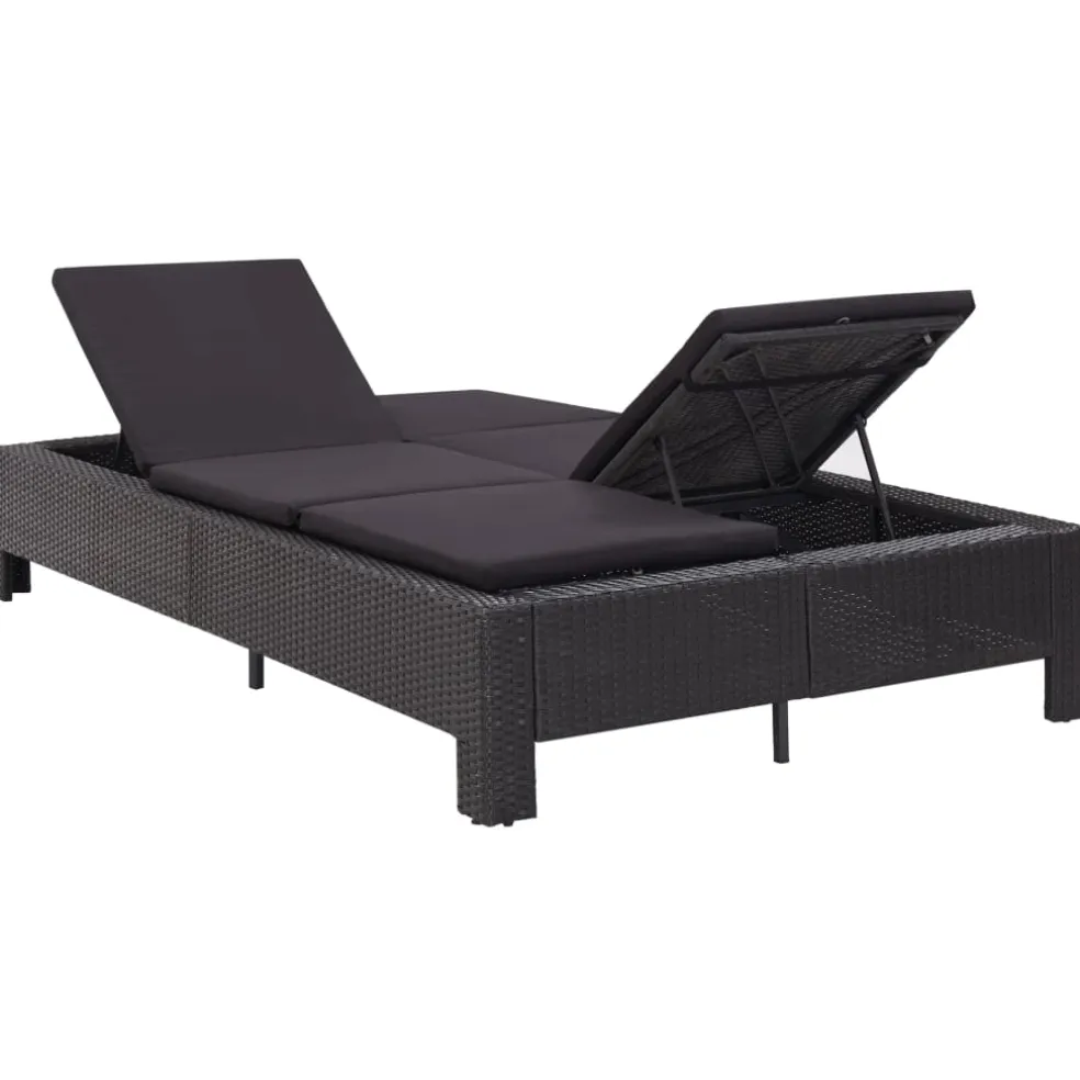 vidaXL Ligbed met kussen 2-persoons poly rattan zwart