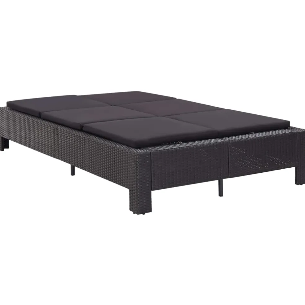 vidaXL Ligbed met kussen 2-persoons poly rattan zwart