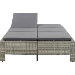 vidaXL Ligbed met kussen 2-persoons poly rattan grijs