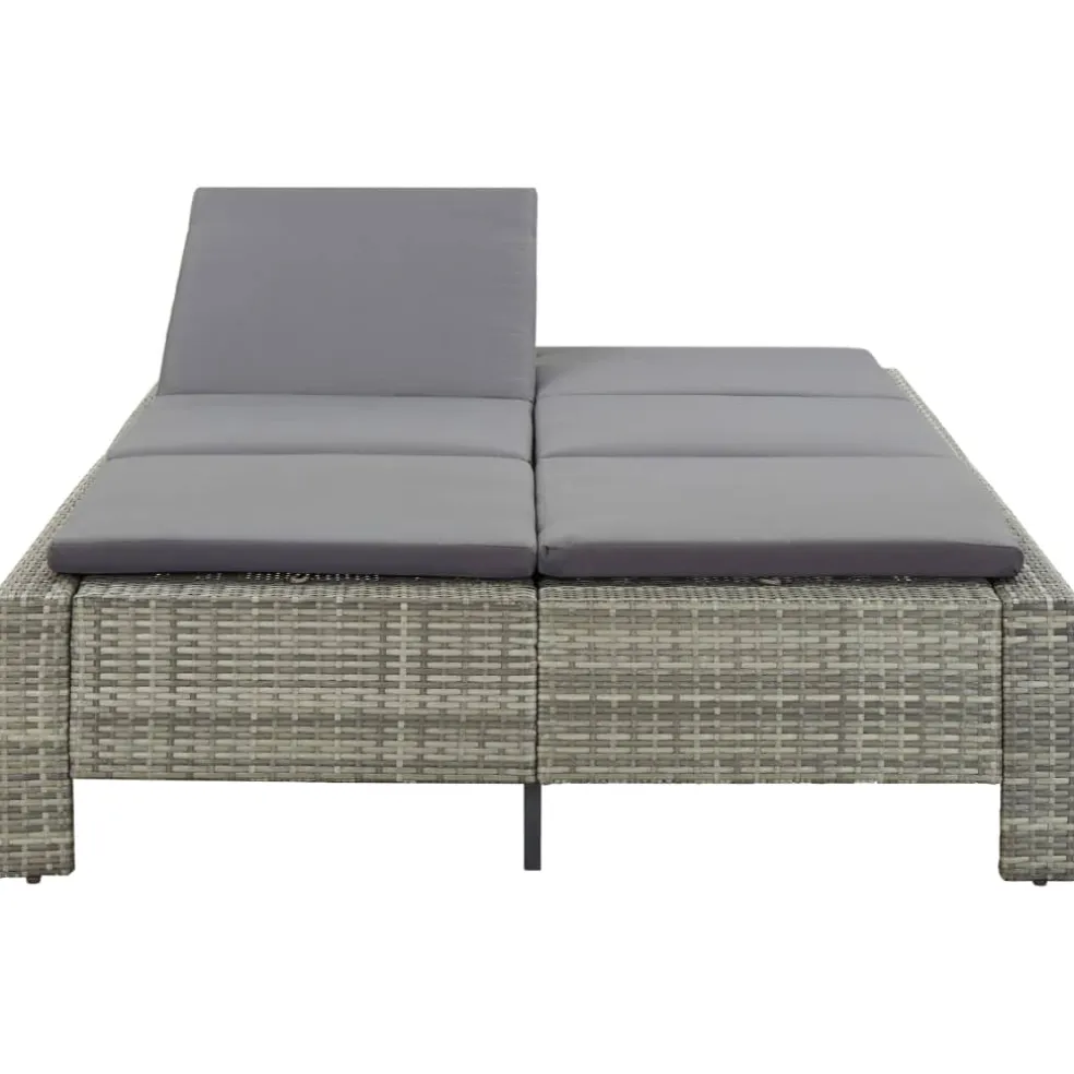 vidaXL Ligbed met kussen 2-persoons poly rattan grijs