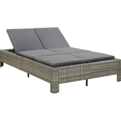 vidaXL Ligbed met kussen 2-persoons poly rattan grijs