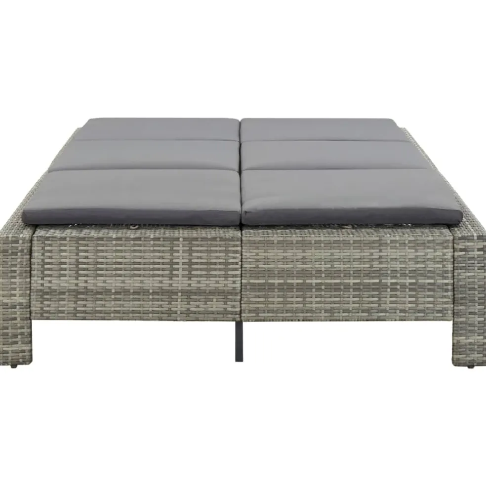 vidaXL Ligbed met kussen 2-persoons poly rattan grijs