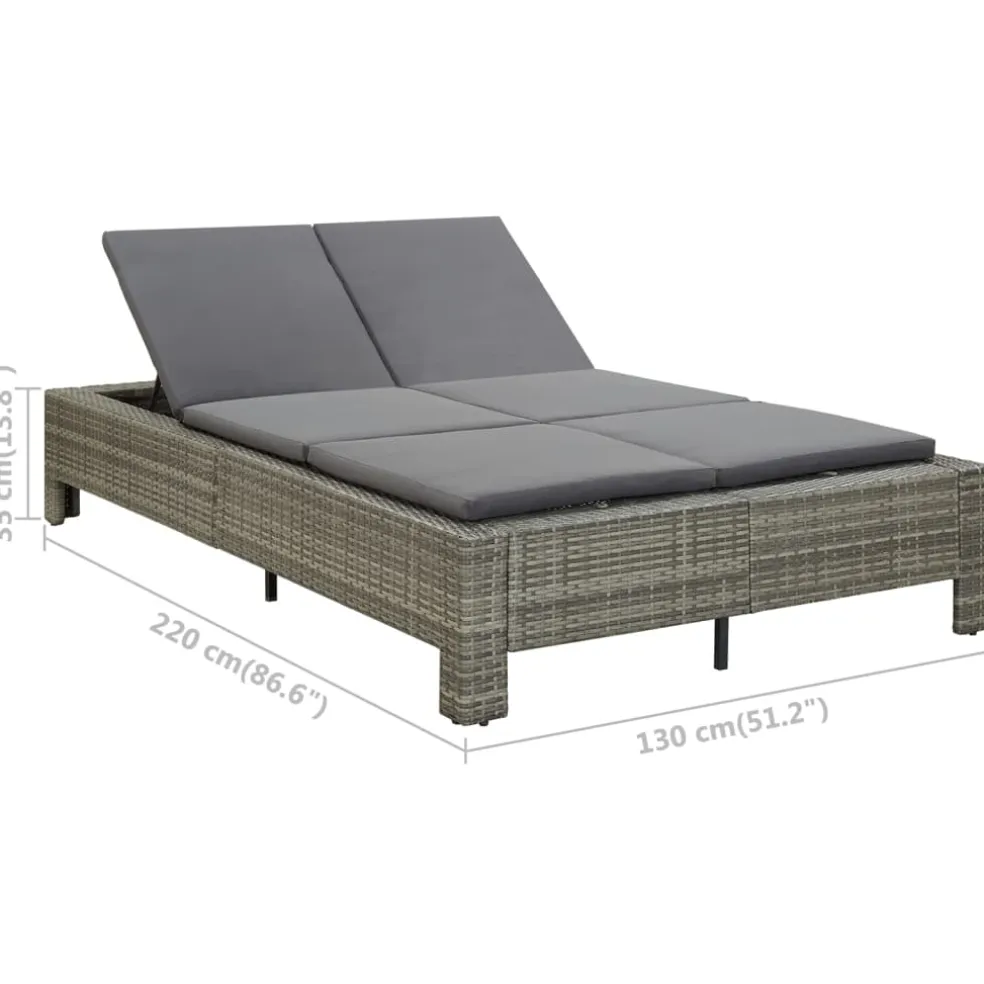 vidaXL Ligbed met kussen 2-persoons poly rattan grijs