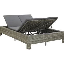 vidaXL Ligbed met kussen 2-persoons poly rattan grijs