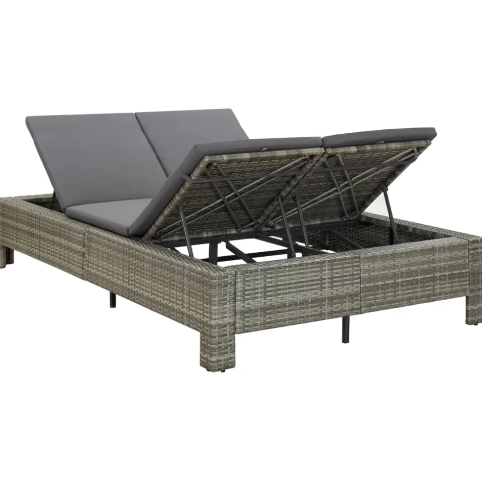 vidaXL Ligbed met kussen 2-persoons poly rattan grijs