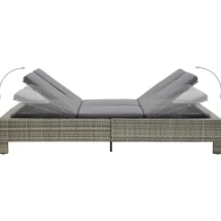 vidaXL Ligbed met kussen 2-persoons poly rattan grijs
