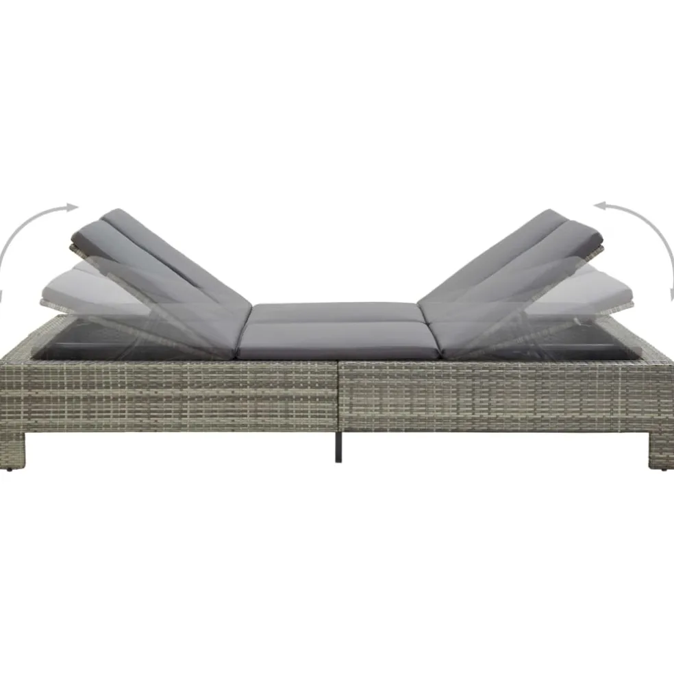 vidaXL Ligbed met kussen 2-persoons poly rattan grijs