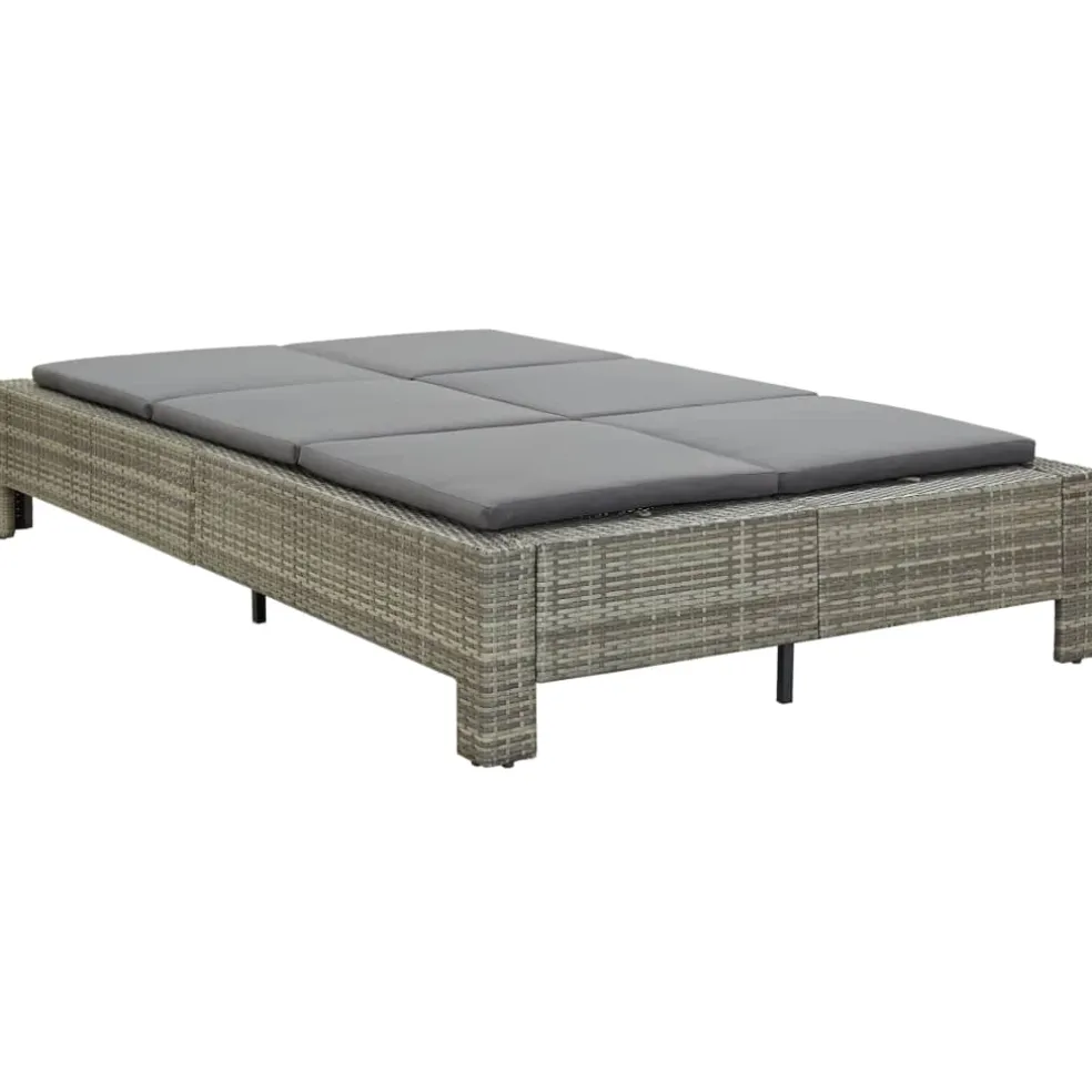 vidaXL Ligbed met kussen 2-persoons poly rattan grijs