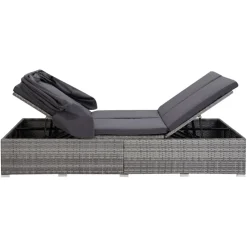 vidaXL Ligbed met kussen 2-persoons poly rattan grijs
