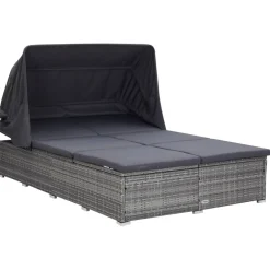 vidaXL Ligbed met kussen 2-persoons poly rattan grijs