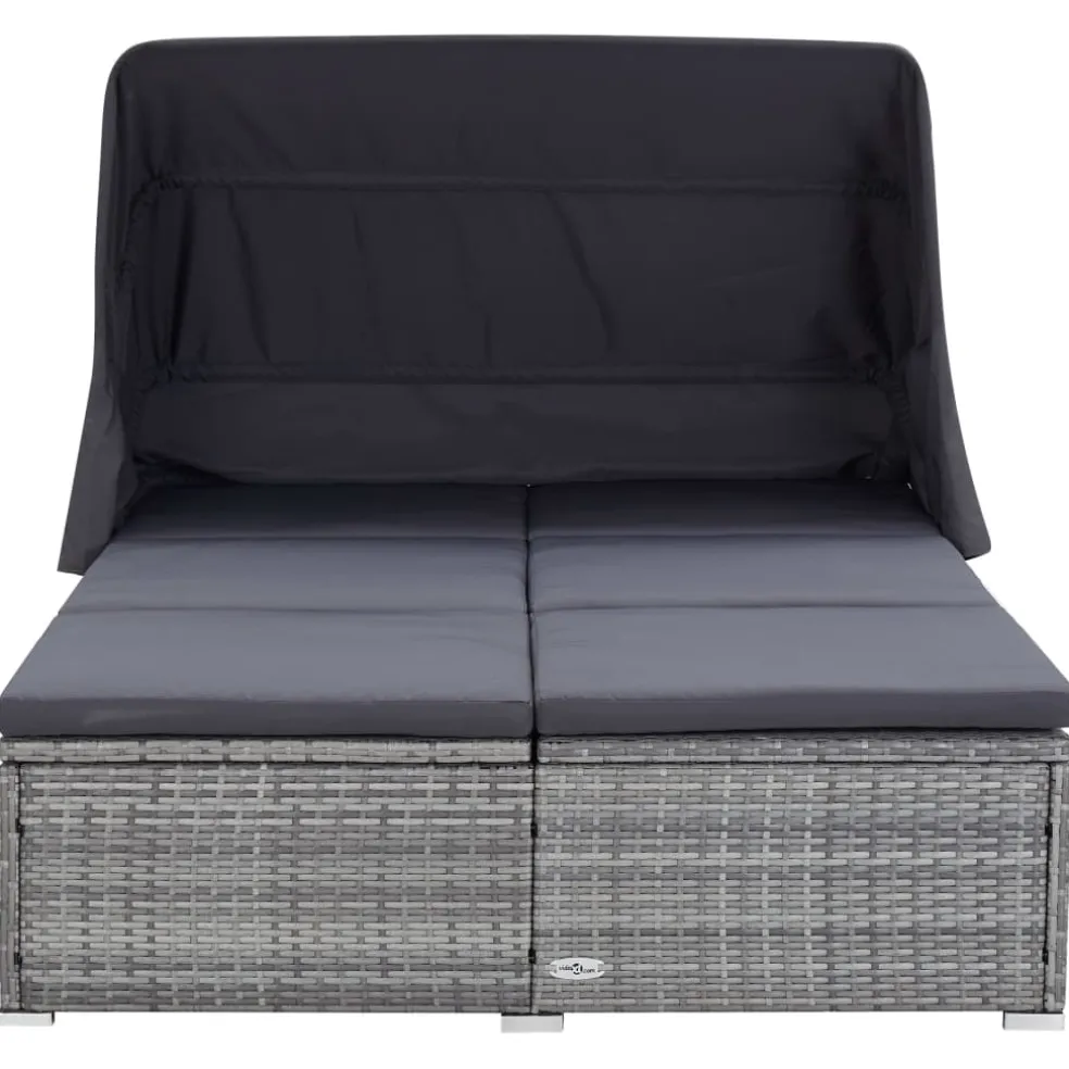 vidaXL Ligbed met kussen 2-persoons poly rattan grijs