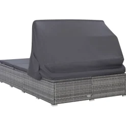 vidaXL Ligbed met kussen 2-persoons poly rattan grijs