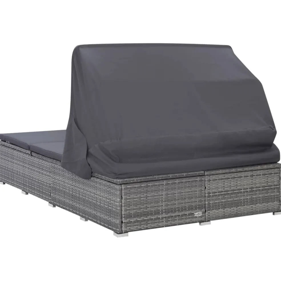 vidaXL Ligbed met kussen 2-persoons poly rattan grijs