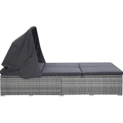 vidaXL Ligbed met kussen 2-persoons poly rattan grijs