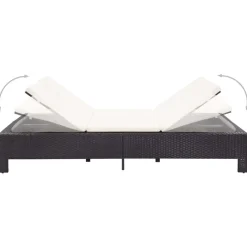 vidaXL Ligbed met kussen 2-persoons poly rattan zwart