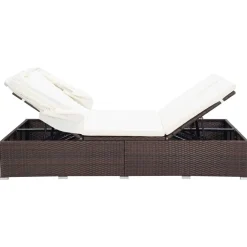 vidaXL Ligbed met kussen 2-persoons poly rattan bruin