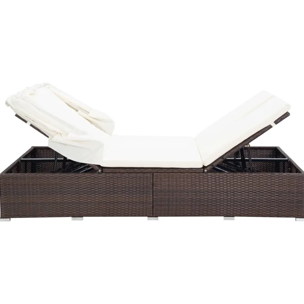 vidaXL Ligbed met kussen 2-persoons poly rattan bruin