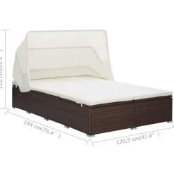 vidaXL Ligbed met kussen 2-persoons poly rattan bruin