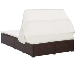 vidaXL Ligbed met kussen 2-persoons poly rattan bruin