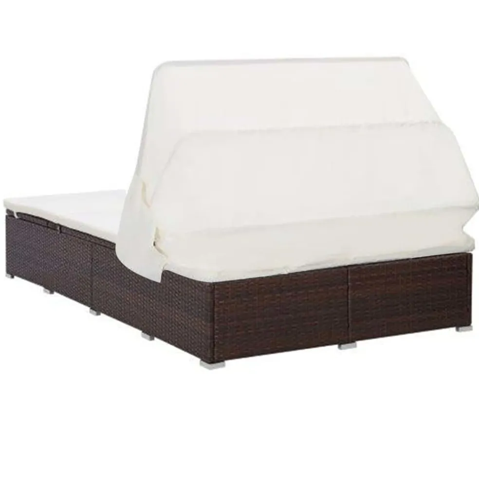 vidaXL Ligbed met kussen 2-persoons poly rattan bruin