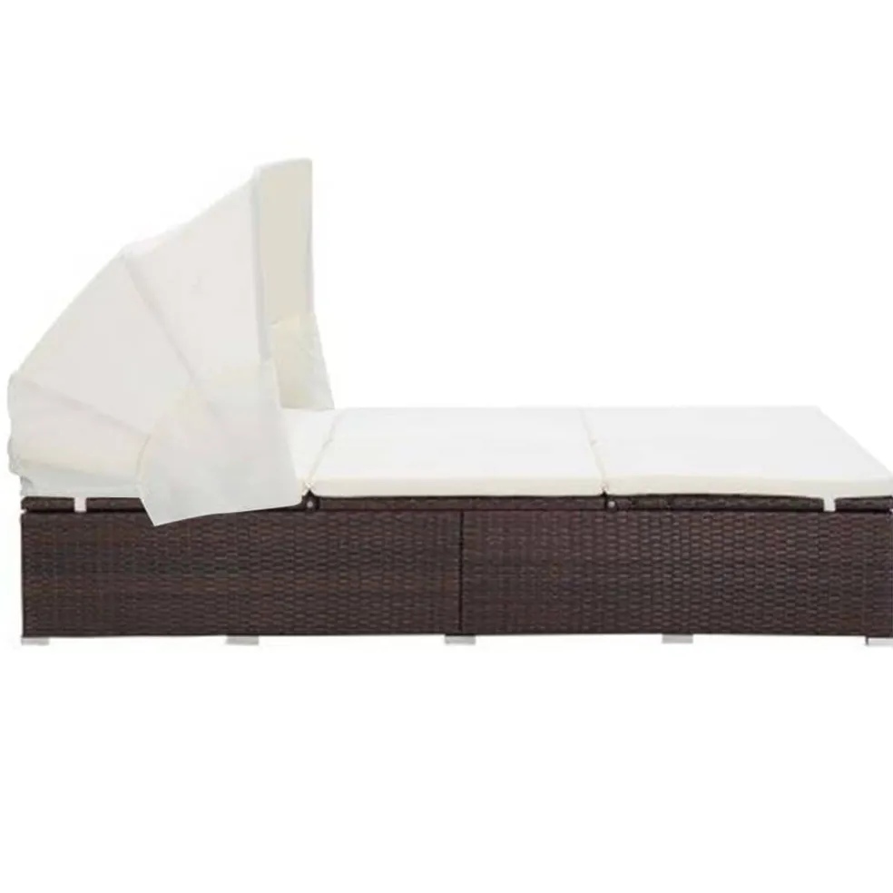 vidaXL Ligbed met kussen 2-persoons poly rattan bruin