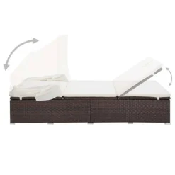 vidaXL Ligbed met kussen 2-persoons poly rattan bruin