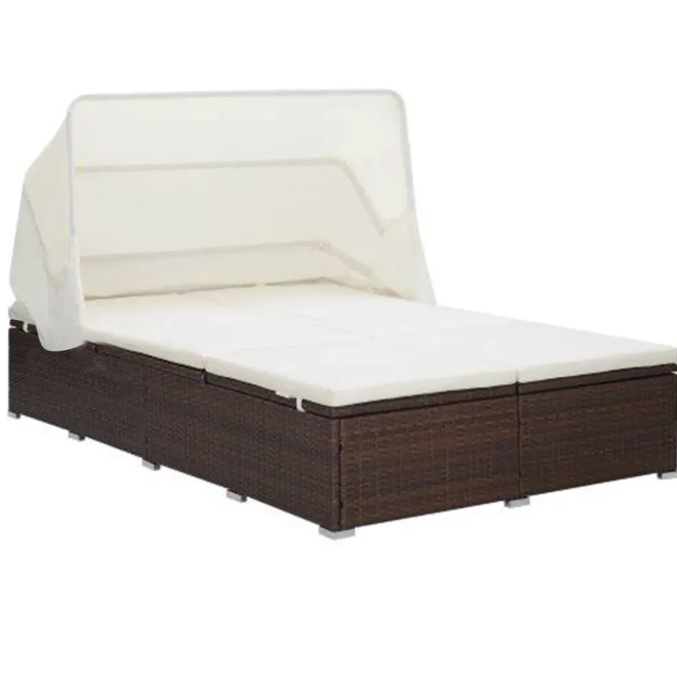 vidaXL Ligbed met kussen 2-persoons poly rattan bruin