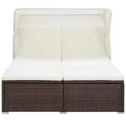 vidaXL Ligbed met kussen 2-persoons poly rattan bruin