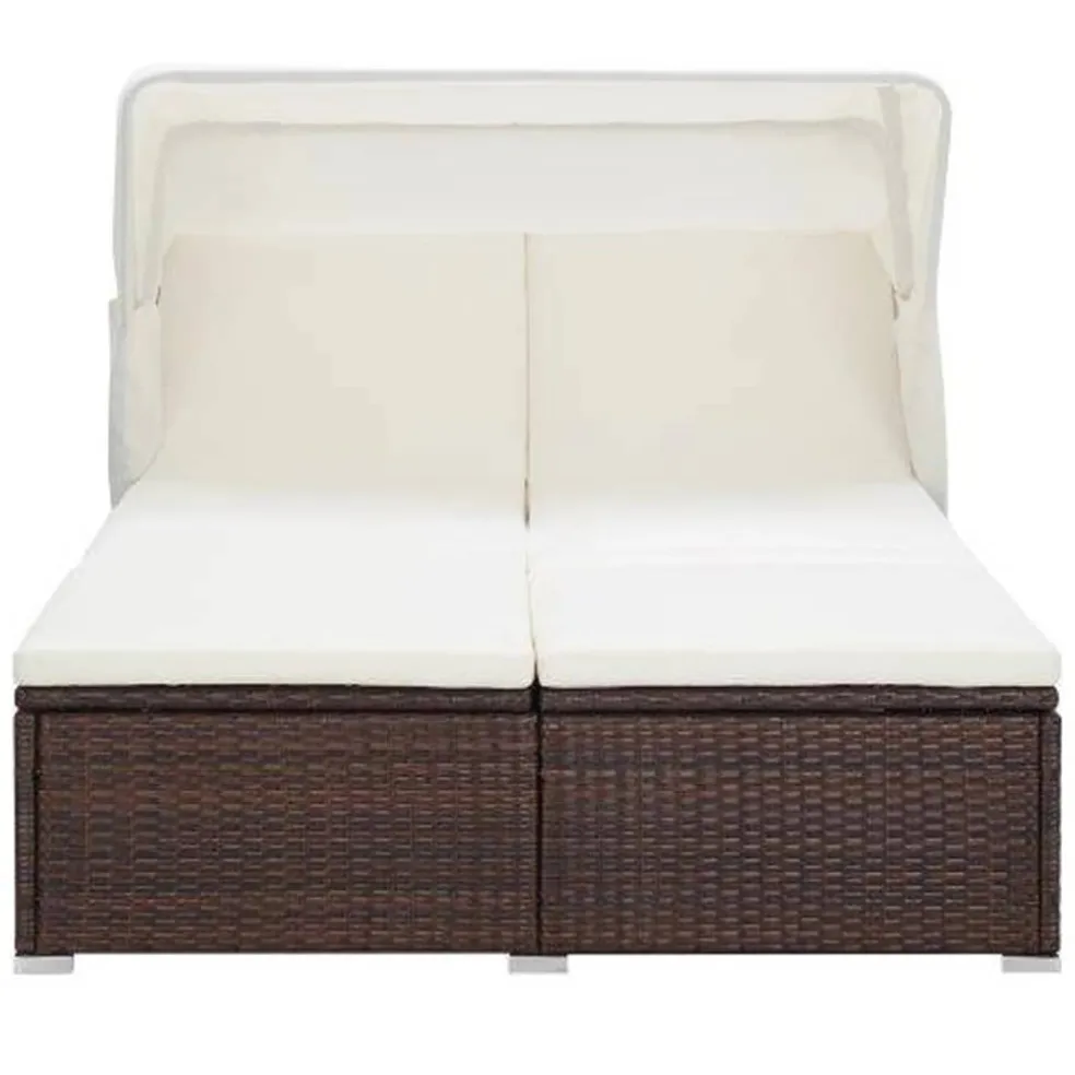 vidaXL Ligbed met kussen 2-persoons poly rattan bruin
