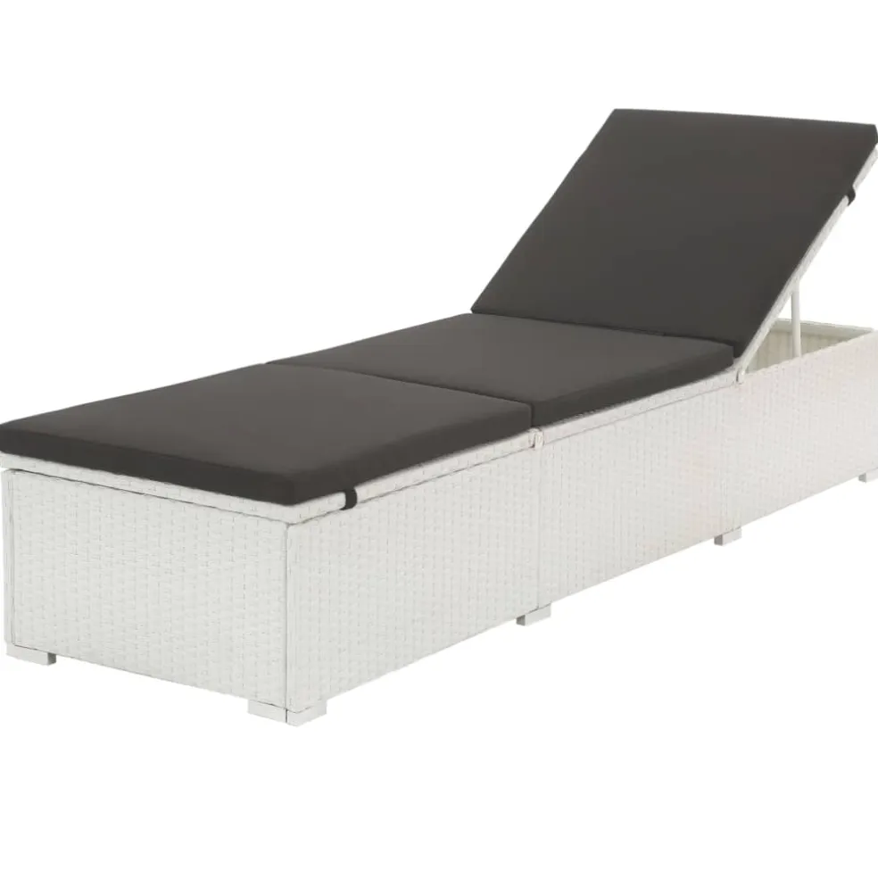 vidaXL Ligbed met kussen poly rattan wit