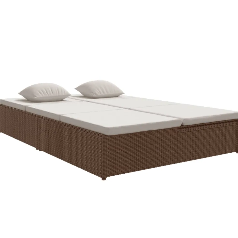 vidaXL Ligbed met kussens converteerbaar poly rattan bruin