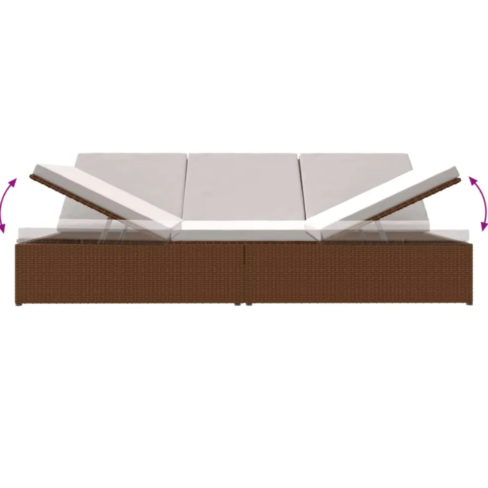 vidaXL Ligbed met kussens converteerbaar poly rattan bruin