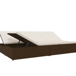 vidaXL Ligbed met kussens converteerbaar poly rattan bruin
