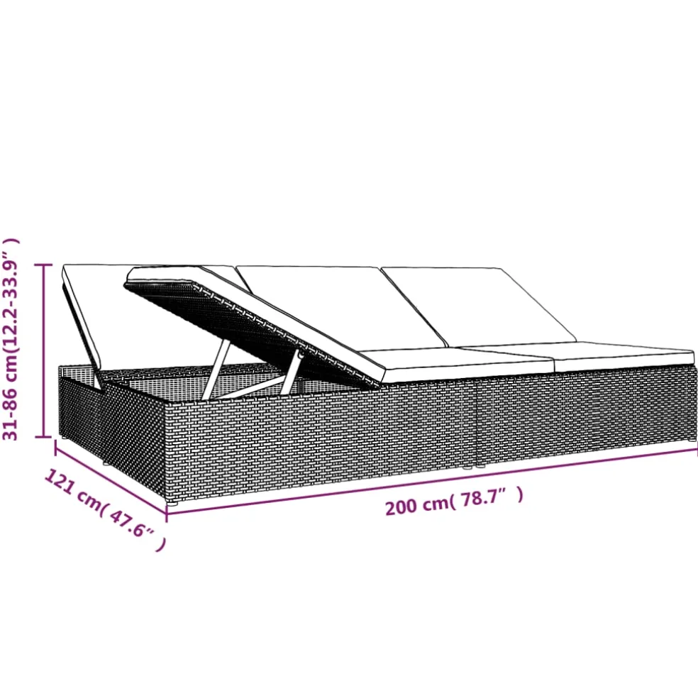 vidaXL Ligbed met kussens converteerbaar poly rattan bruin