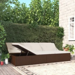 vidaXL Ligbed met kussens converteerbaar poly rattan bruin