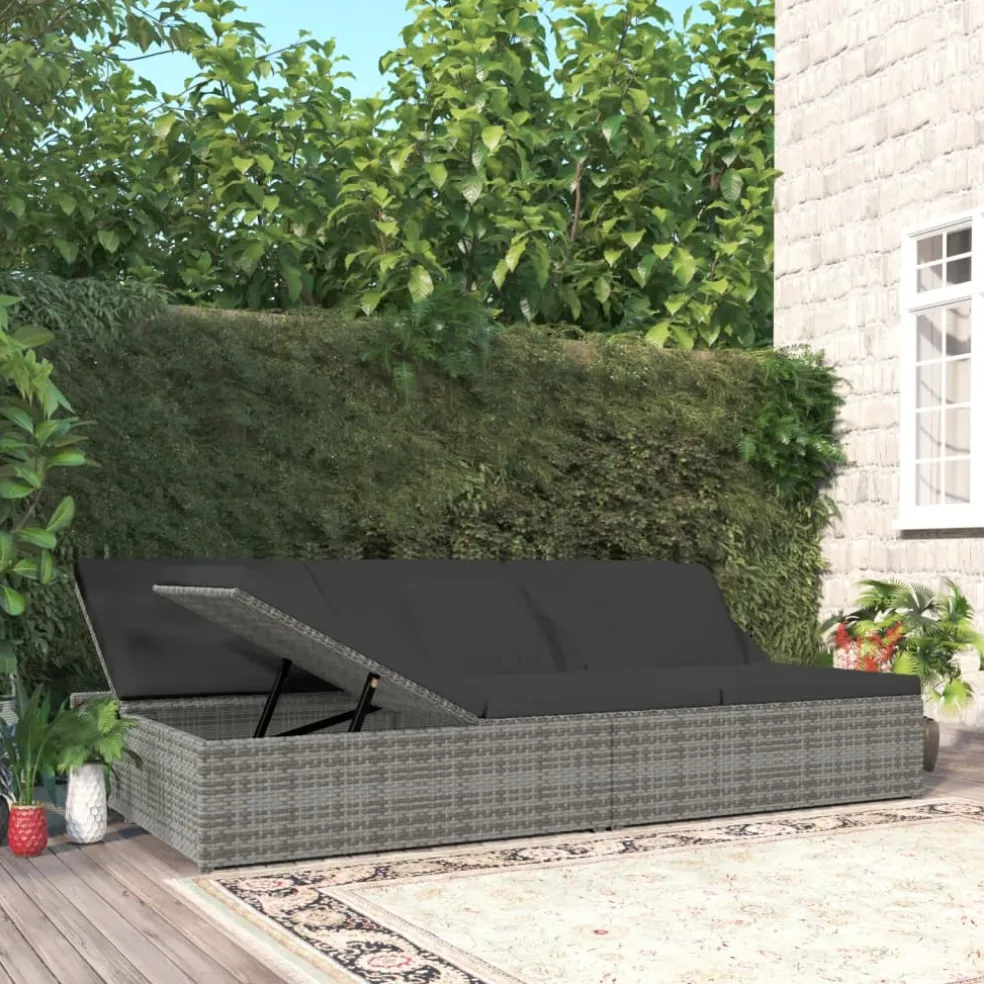 vidaXL Ligbed met kussens converteerbaar poly rattan donkergrijs