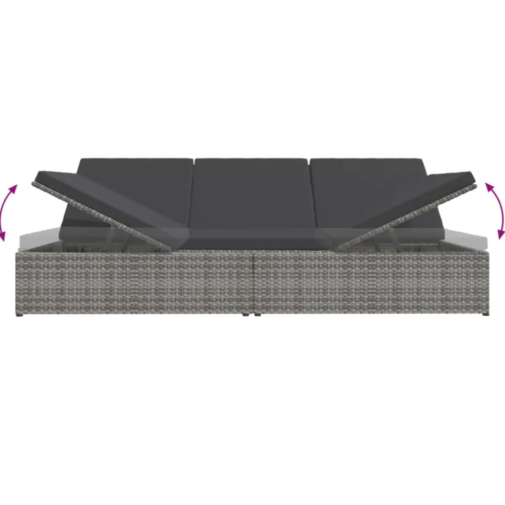 vidaXL Ligbed met kussens converteerbaar poly rattan donkergrijs