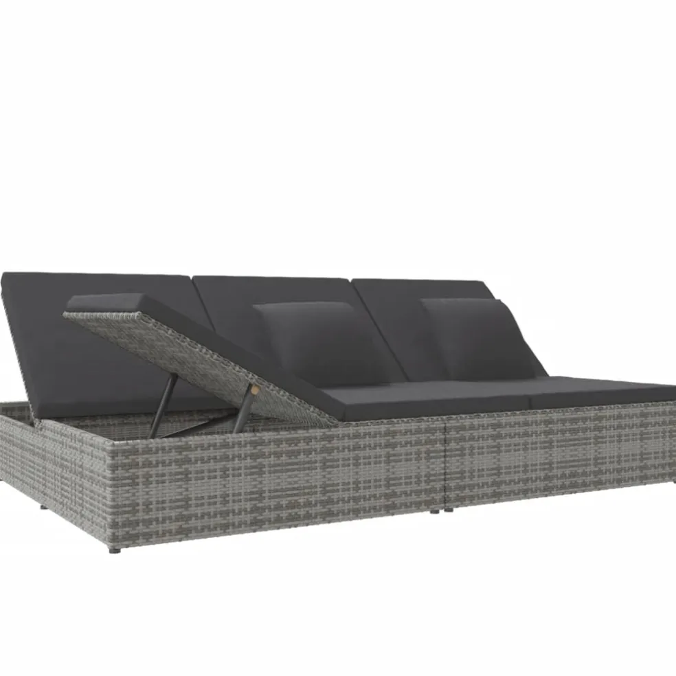 vidaXL Ligbed met kussens converteerbaar poly rattan donkergrijs