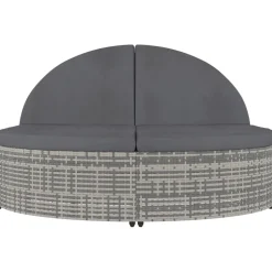 vidaXL Ligbed met kussens 2-persoons poly rattan grijs