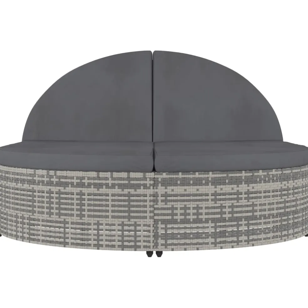 vidaXL Ligbed met kussens 2-persoons poly rattan grijs
