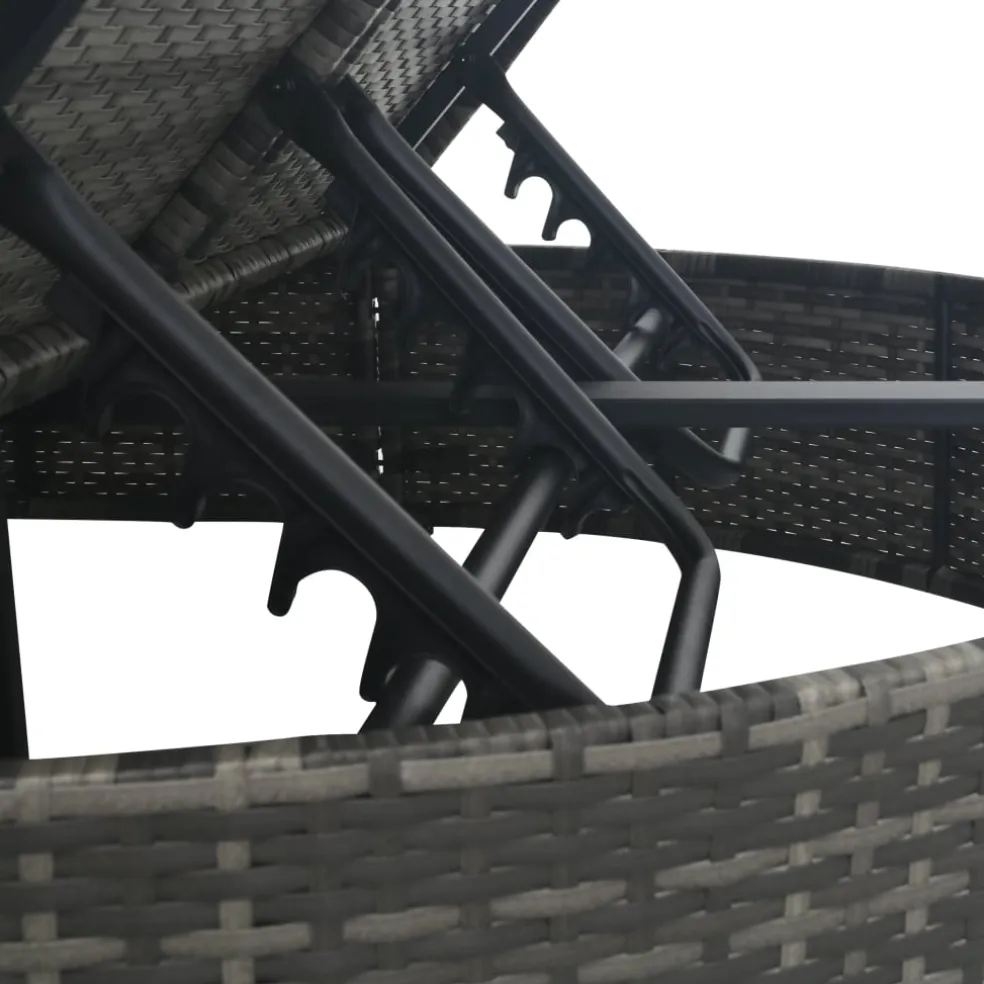 vidaXL Ligbed met kussens 2-persoons poly rattan grijs