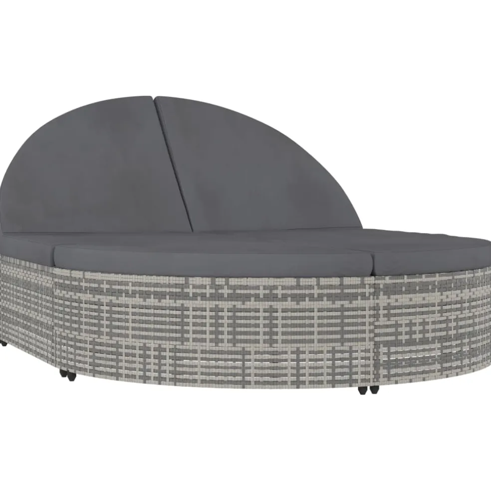 vidaXL Ligbed met kussens 2-persoons poly rattan grijs
