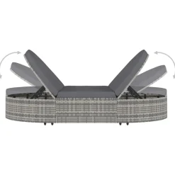 vidaXL Ligbed met kussens 2-persoons poly rattan grijs