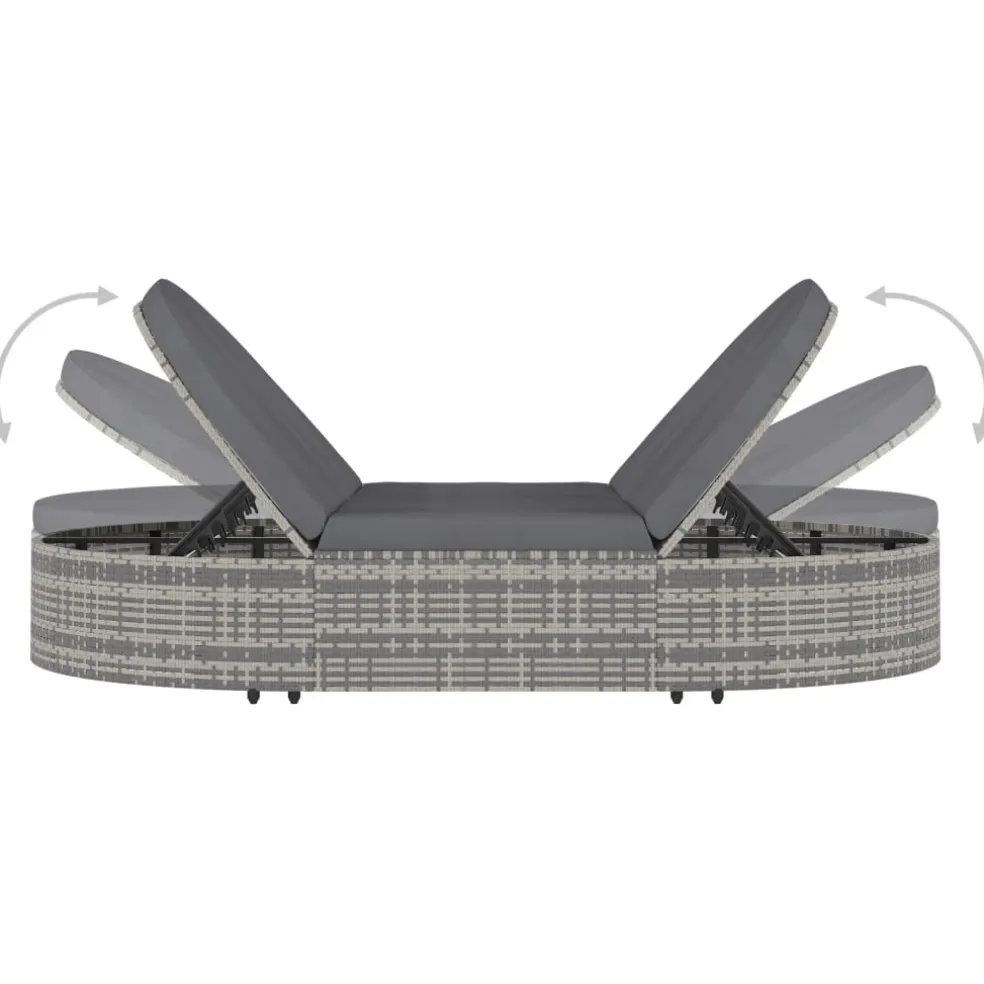 vidaXL Ligbed met kussens 2-persoons poly rattan grijs