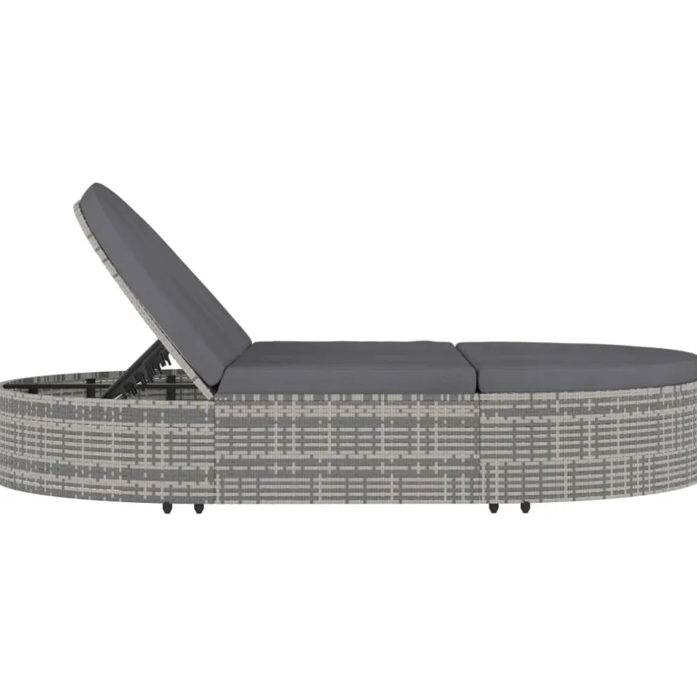 vidaXL Ligbed met kussens 2-persoons poly rattan grijs